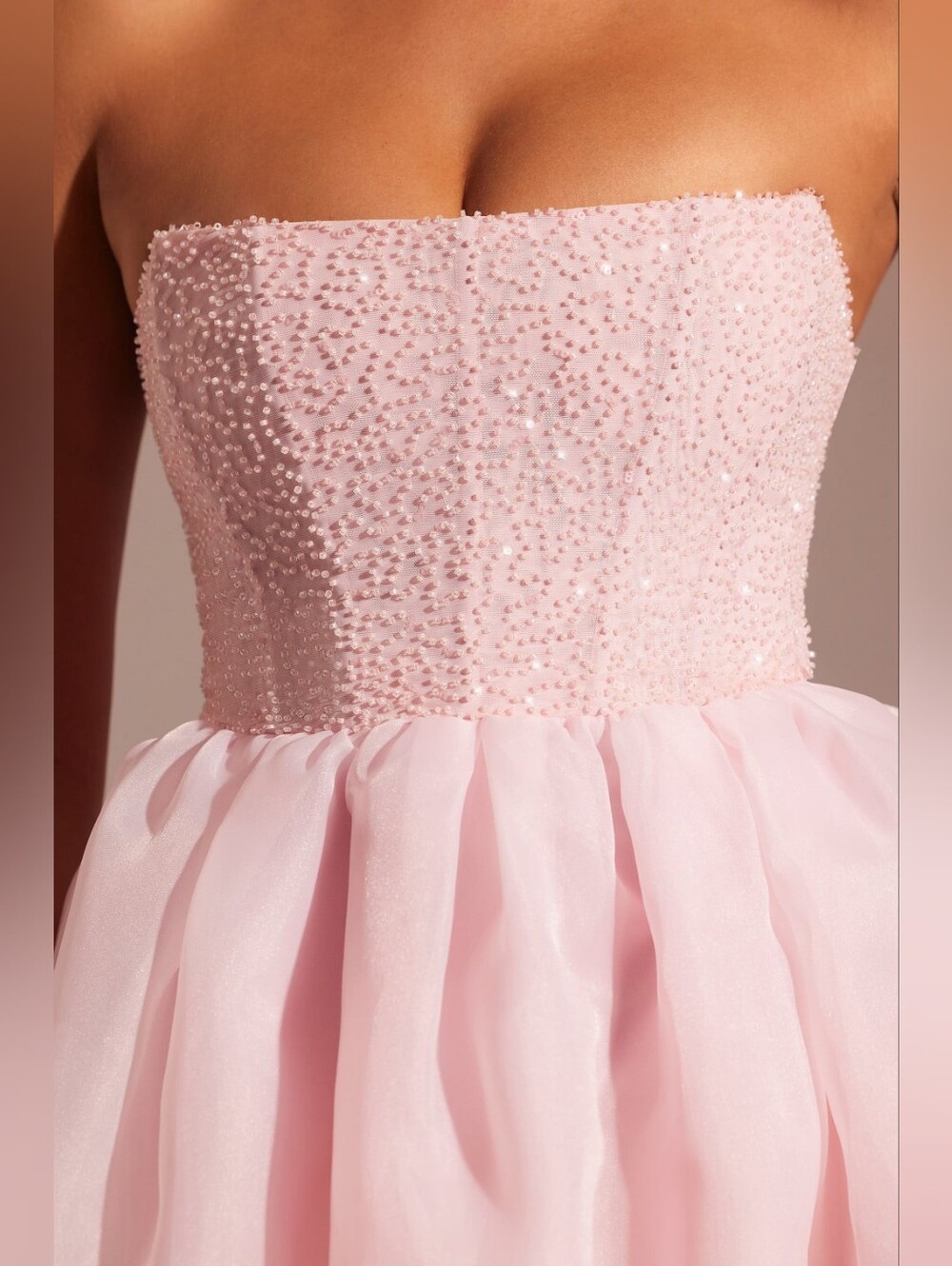 Strapless Pink Midi Dress with Textured Bodice - Picture 3 of 8